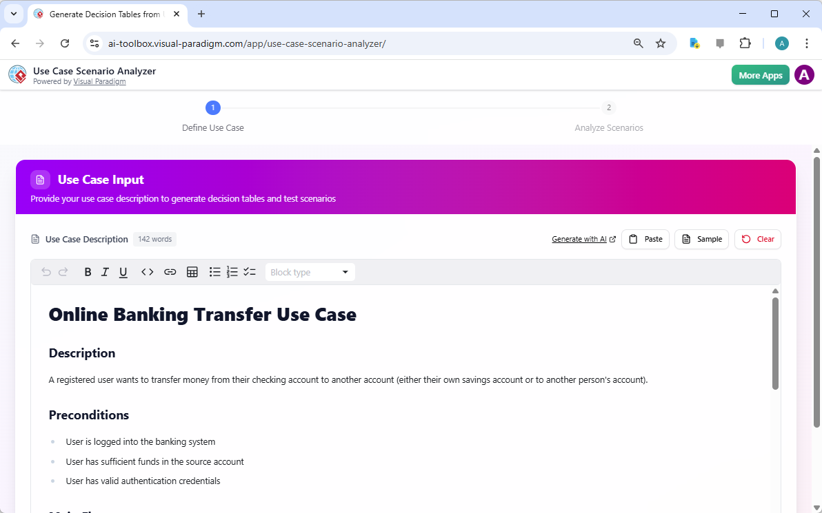 Optimizando la lógica compleja de transferencias bancarias con el analizador de escenarios de casos de uso impulsado por IA Optimizando la lógica compleja de transferencias bancarias con el analizador de escenarios de casos de uso impulsado por IA