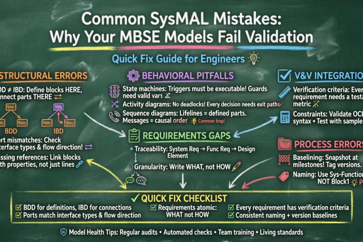 Errores comunes de SysML: Por qué sus modelos MBSE fallan en la validación y cómo corregirlos de inmediato Errores comunes de SysML: Por qué sus modelos MBSE fallan en la validación y cómo corregirlos de inmediato