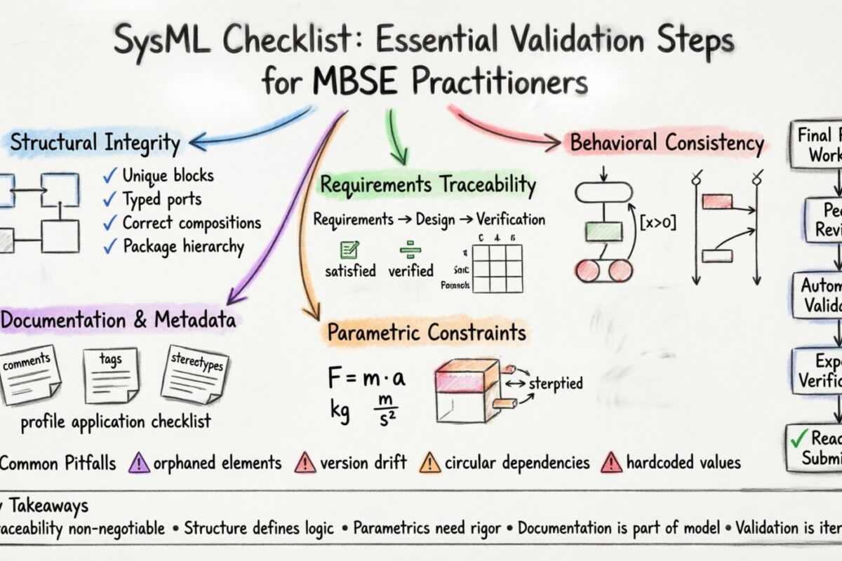 Lista de verificación de SysML: Pasos esenciales de validación que todo profesional de MBSE debe realizar antes de la presentación final Lista de verificación de SysML: Pasos esenciales de validación que todo profesional de MBSE debe realizar antes de la presentación final