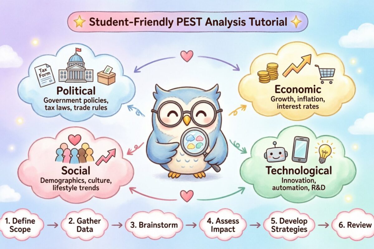 Tutoriel PEST convivial pour les étudiants : simplification des facteurs macro-environnementaux complexes
