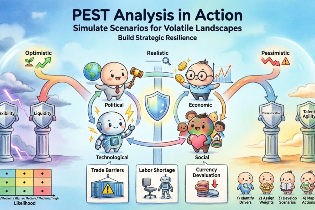 Analyse PEST en action : simulation de scénarios dans un contexte politique et économique instable