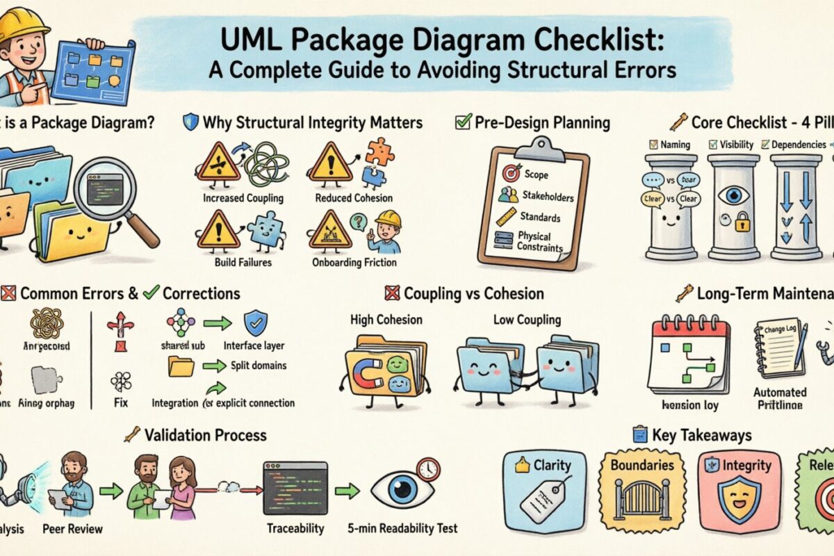 Liste de contrôle des diagrammes de paquetages UML : un guide complet pour éviter les erreurs structurelles
