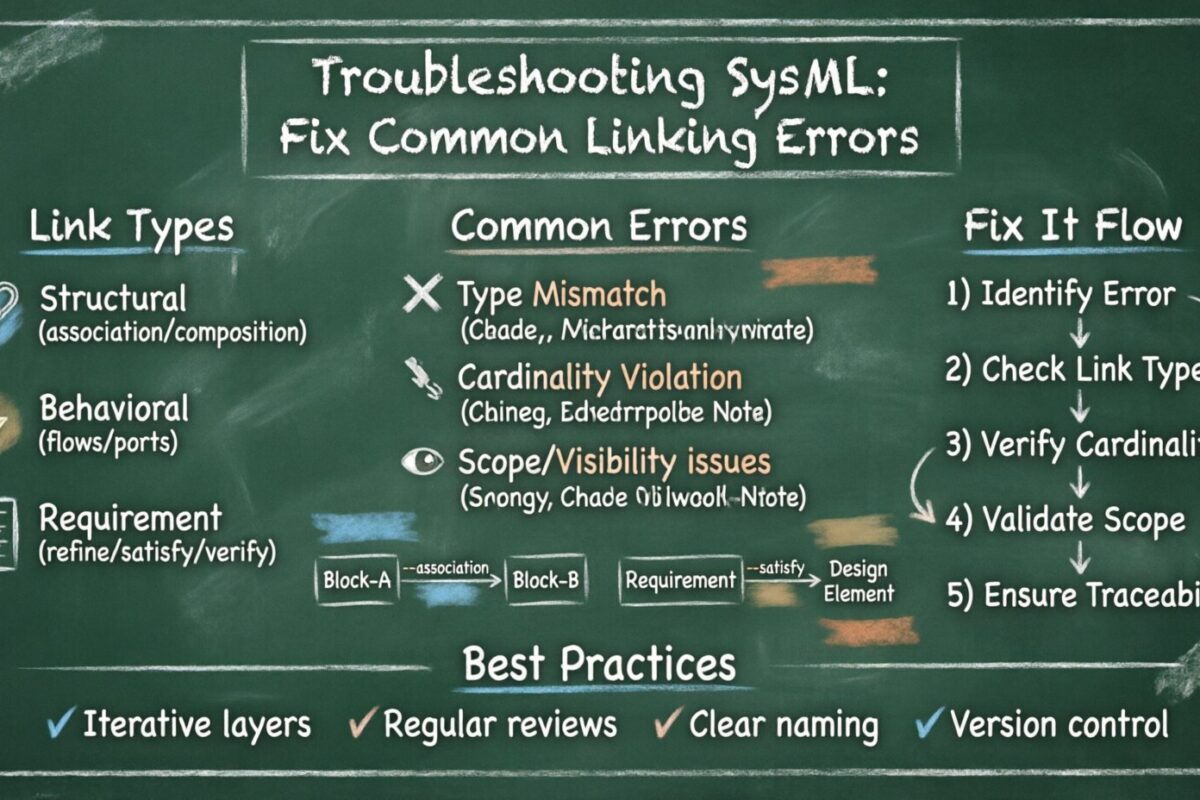 SysML में समस्या निवारण: अपने पहले मॉडल में सामान्य लिंकिंग त्रुटियों और अस्पष्टता को कैसे ठीक करें