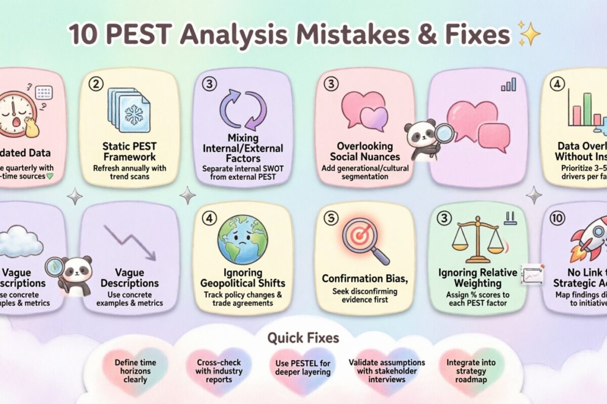 PEST分析における10の致命的ミスと、プレゼンテーション前にそれらをトラブルシューティングする方法