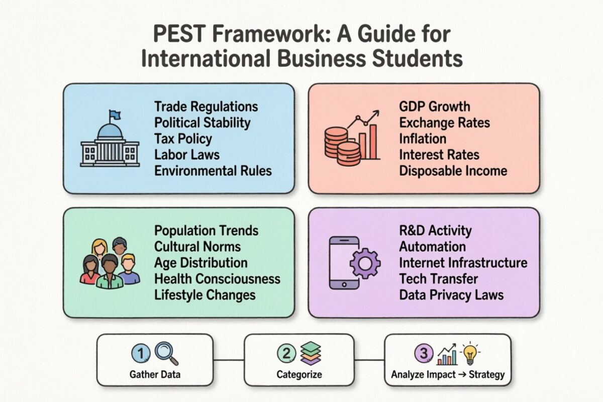 PESTフレームワークの決定的概要：国際ビジネスの学生が必ず知っておくべきこと