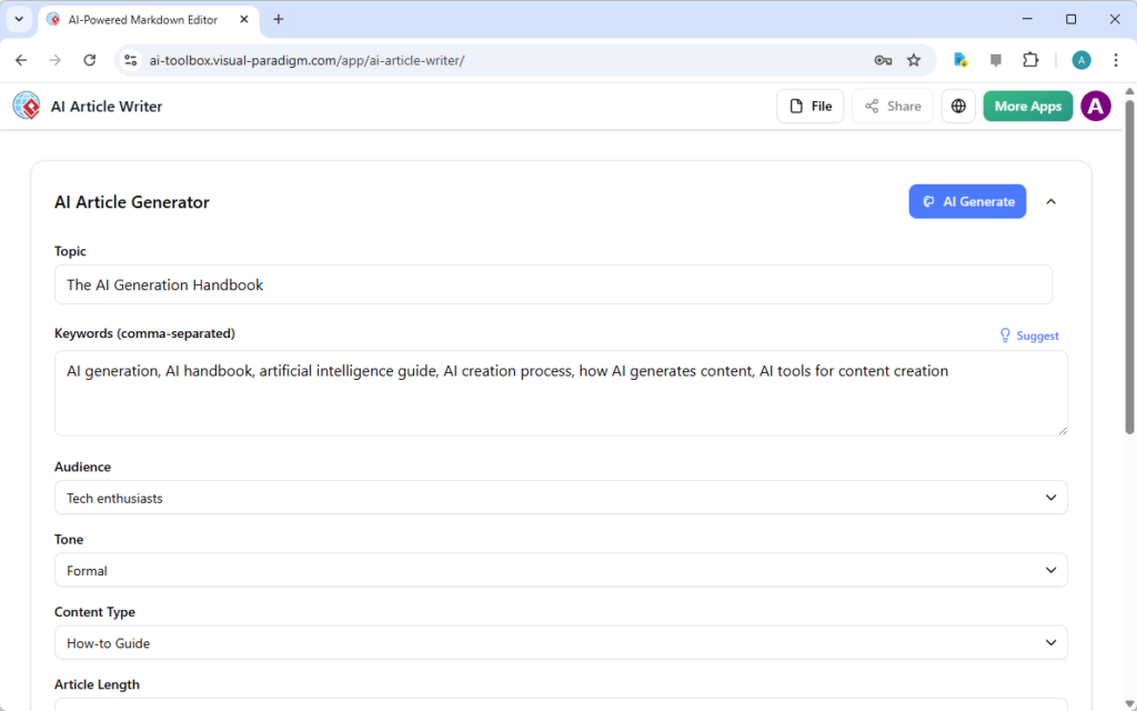 Elaborando um Manual Detalhado sobre Geração de IA com uma Ferramenta Profissional de Escrita de Artigos de IA