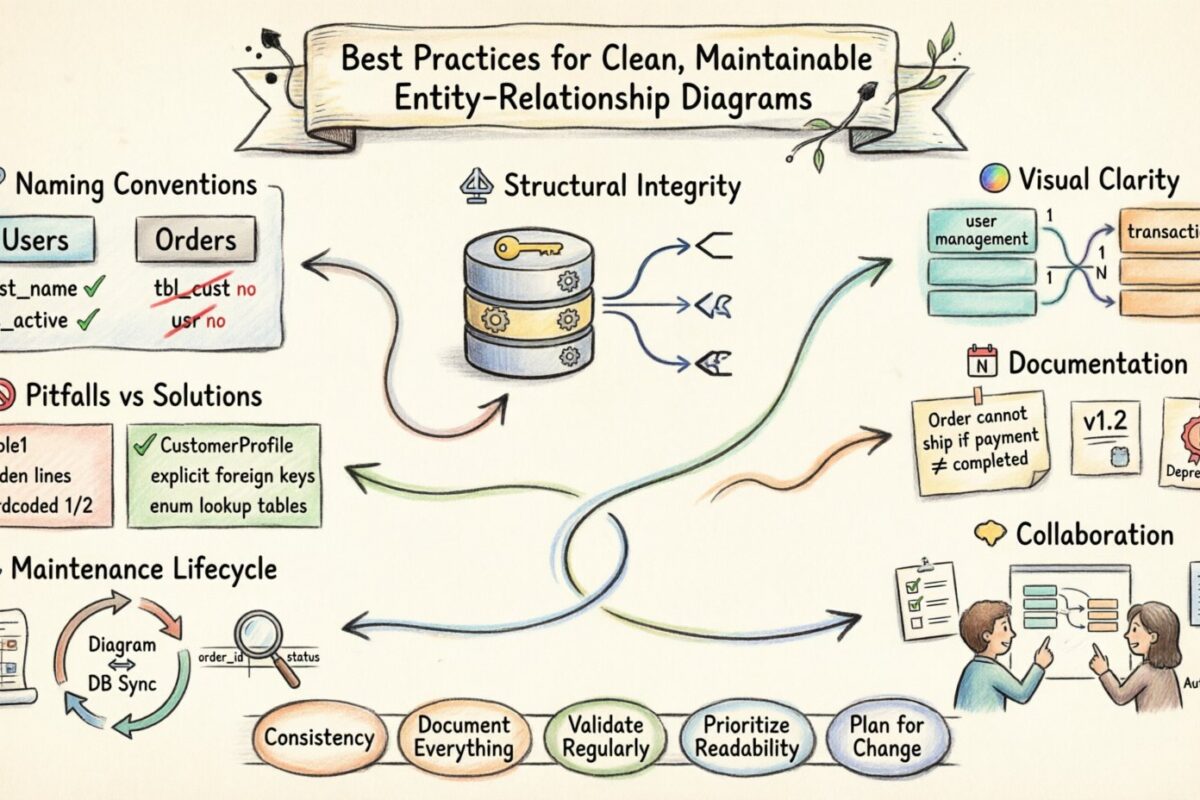 Guia ERD: Melhores Práticas para Diagramas de Entidade-Relacionamento Limpos e Manteníveis