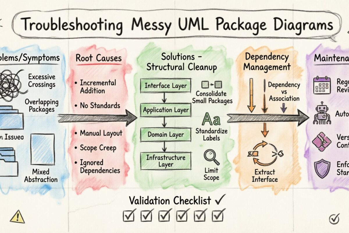 Solução de problemas: O que fazer quando seu diagrama de pacotes UML parece bagunçado