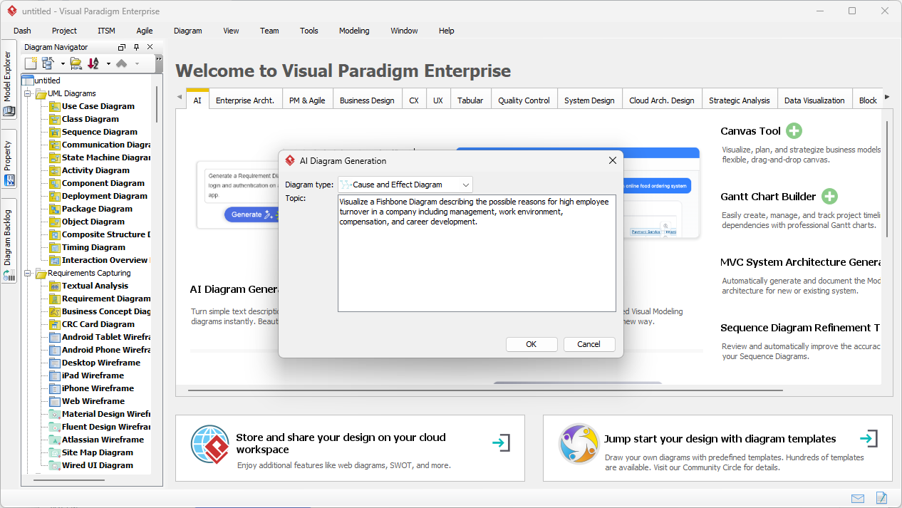 Phân tích tỷ lệ nhân viên nghỉ việc cao: Hướng dẫn tạo biểu đồ xương cá AI cho Visual Paradigm Phân tích tỷ lệ nhân viên nghỉ việc cao: Hướng dẫn tạo biểu đồ xương cá AI cho Visual Paradigm
