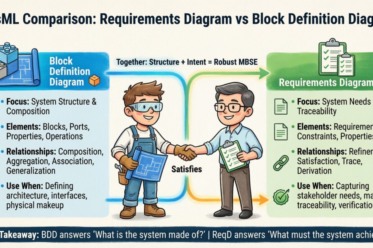 The SysML Comparison Guide: When to Use Requirements Diagrams vs. Block Definition Diagrams