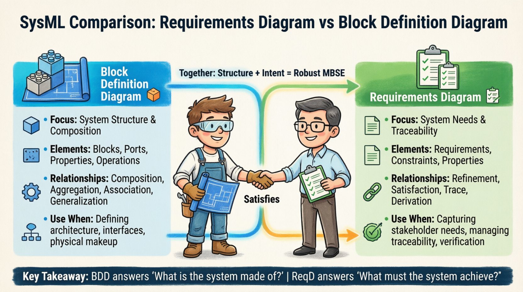 The SysML Comparison Guide: When to Use Requirements Diagrams vs. Block Definition Diagrams
